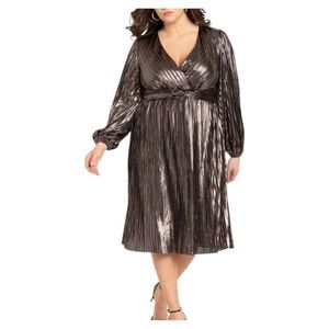 ✨ Eloquii Plus Metallic Bronze Pleated Wrap Dress – Size 24 l Poshmark ✨